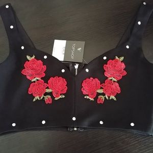 🆕🆒Top Shop Black studded Rose Croptop